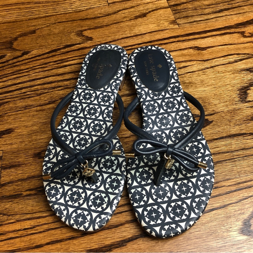 Kate Spade Black Bow Sandals with Patterned Sole